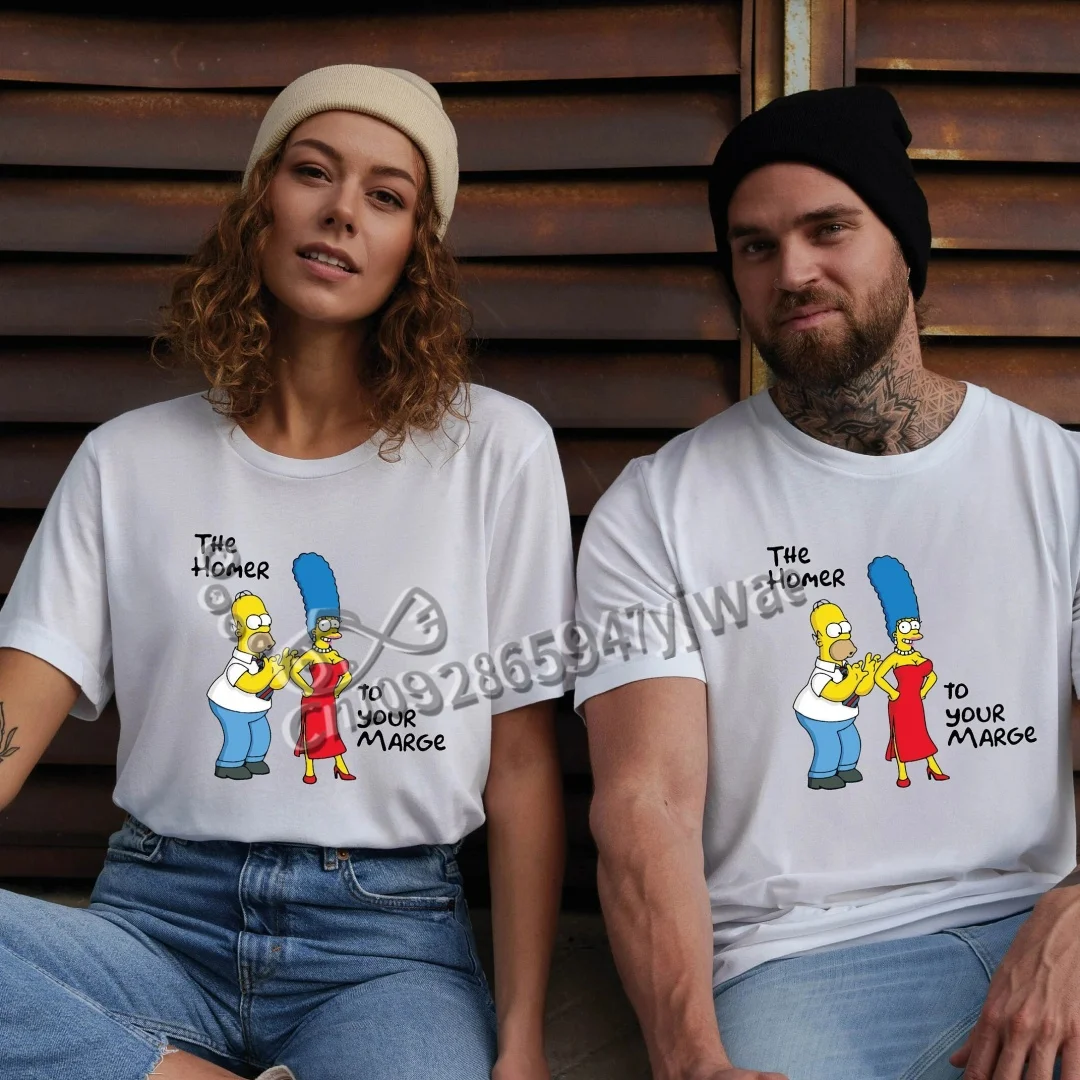 Simpson Family Hamor Marge Shirt Funny Partner Couple TShirt Valentines Day Shirt Fashion Streetwear Women Men's Cotton Tshirt