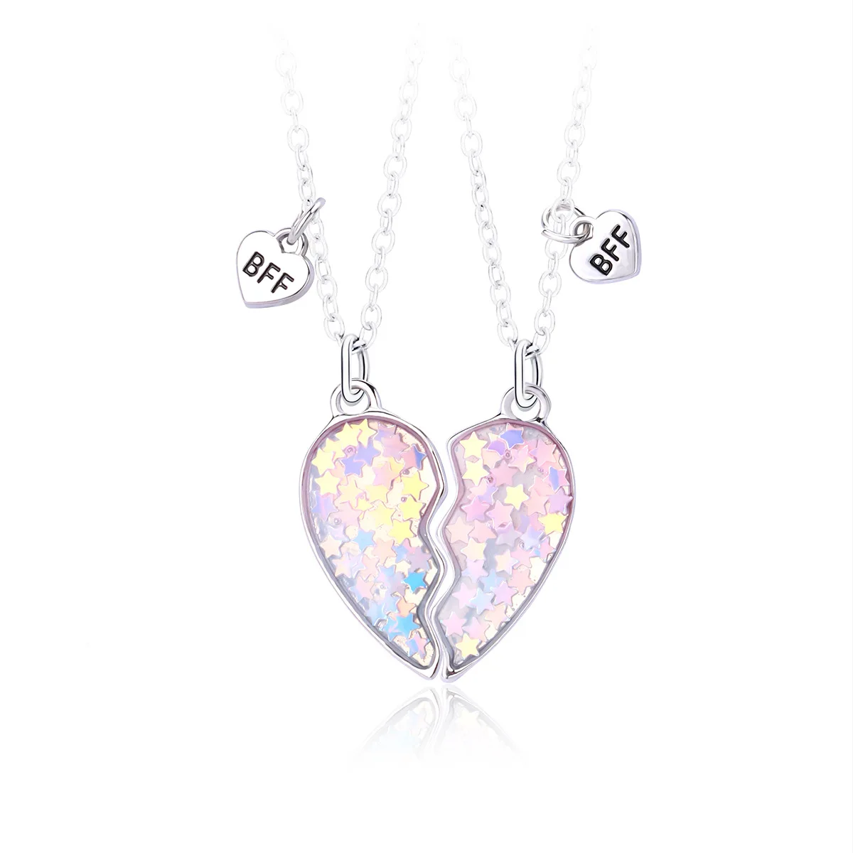 Classic Sequin Star Heart Shaped Magnet Necklace for Women Girls Exquisite Best Friends Pendants Clavicle Chain Jewelry Gift