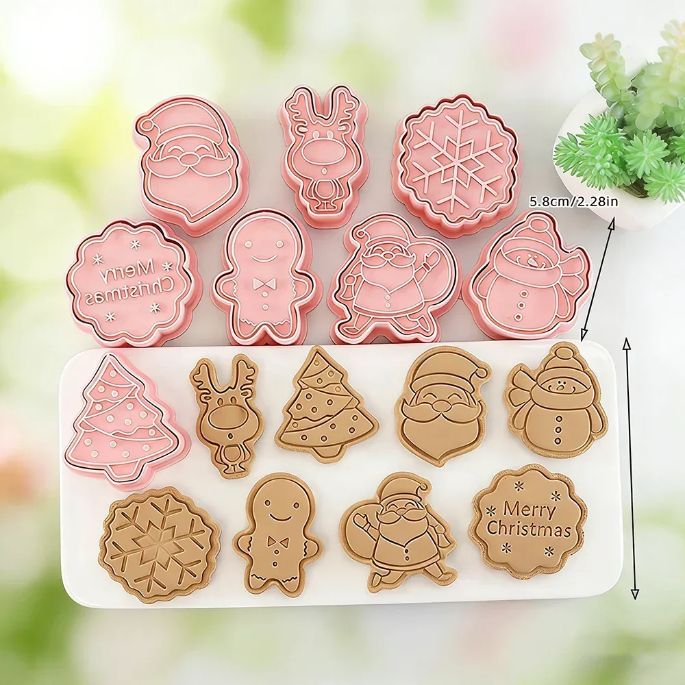 Cute Christmas Cookie Cutter Set 8Pcs Santa Snowman Tree Elk Biscuit Mold Fondant Stamp Home Holiday Baking Supplies