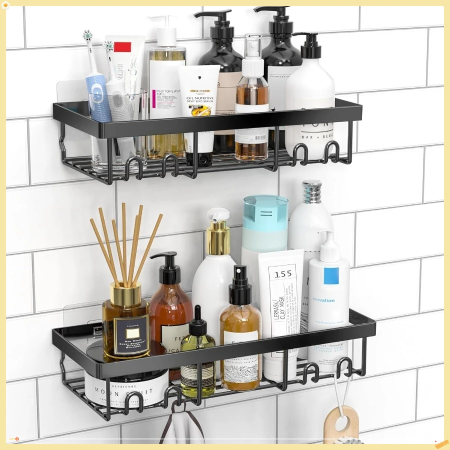 Douche Caddy Plank Organisator Rek, Zelfklevende Zwarte Badkamer Planken Mand, Thuis Boerderij Muur Binnen Organisatie