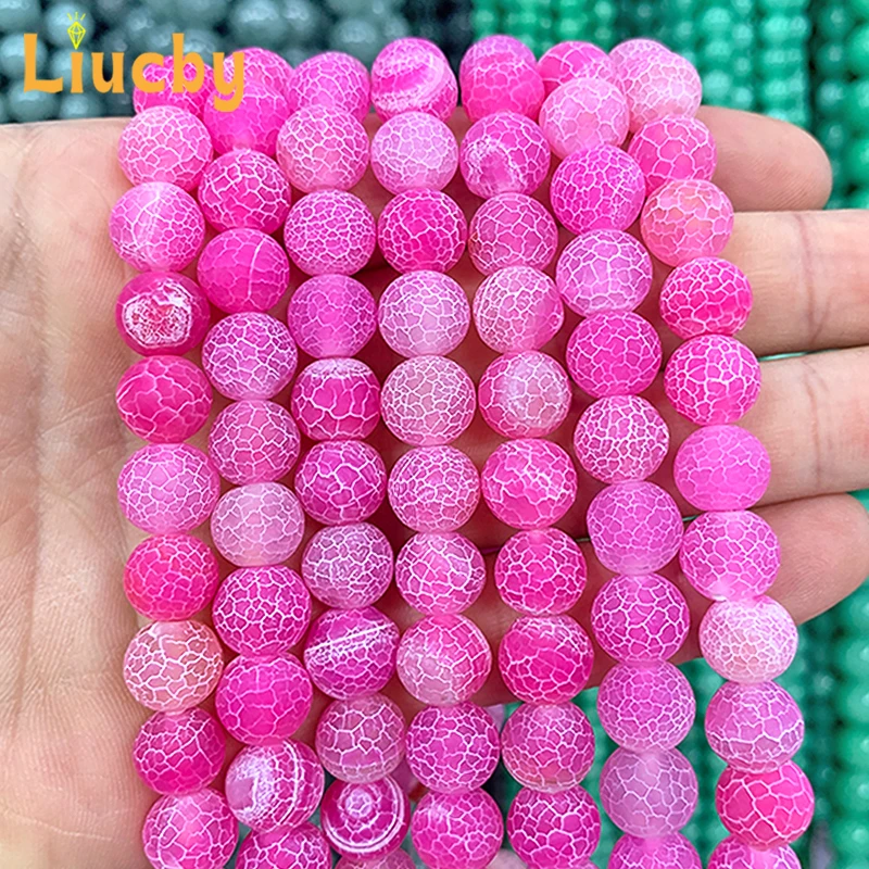 

Frost Crab Cracked Rose Pink Agates Handmade Round Beads For Jewelry Making DIY Accessories Earrings Charm Bracelet 15"Wholesale