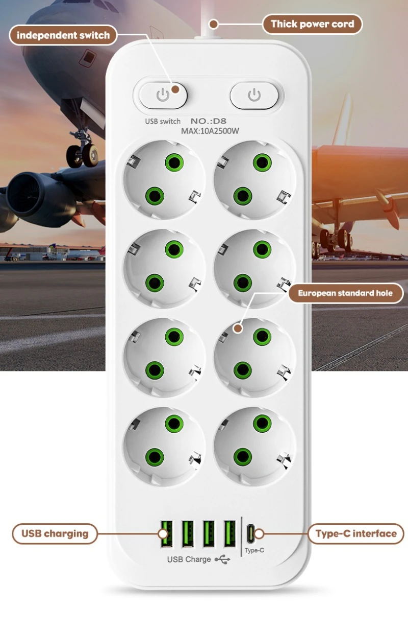 

Ближний Восток, Африка, Россия, Индонезия, Европа, Стандарт ЕС, Европейский стандарт, Двойная круглая розетка, Розетка USB Type-C
