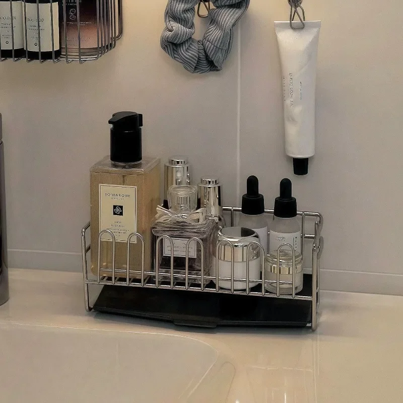 304 stainless steel bathroom washstand rack skin care products toothbrush toiletries storage basket finishing rack basket