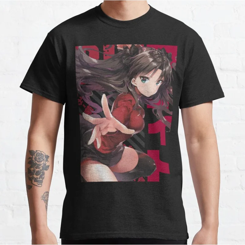 

Cute Anime Rin Toosaka kawaii video game Fate stay night Short-sleeve crewneck T-shirt for men large size Adult Tops S-6xl