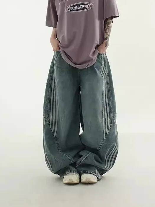 Retro Street Sle Hoge Taille Wijde Pijpen Jeans Dames Cool Spliced Tee Bars Mes Denim Broek Zomer Casual Loose Fit