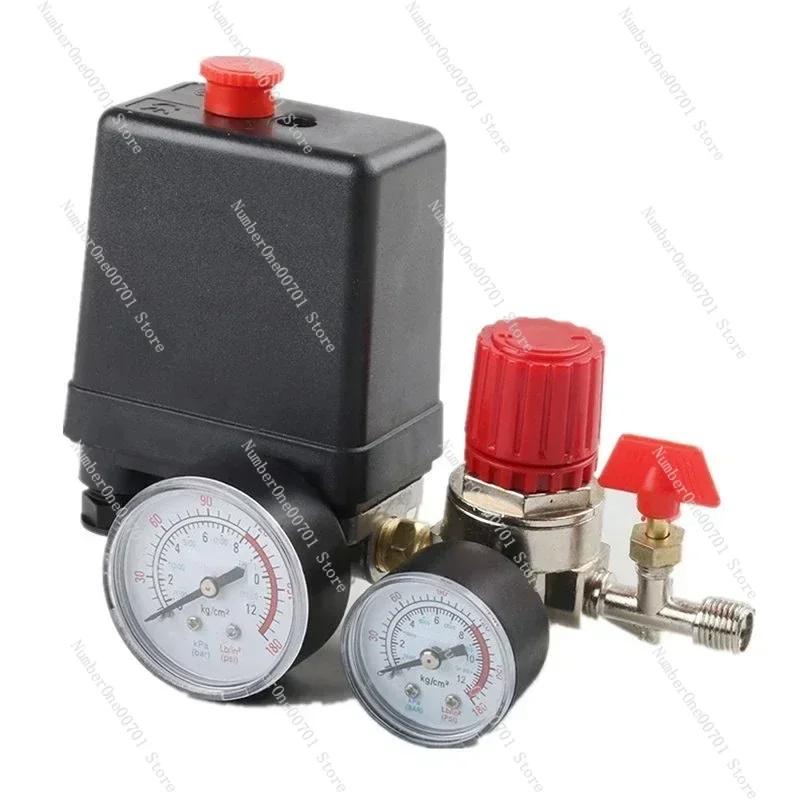 New 4 Holes Compressor Pressure Switch Control Valve Gauges Air Pressure Switch Manifold Regulator 90-120PSI, Normally Closed
