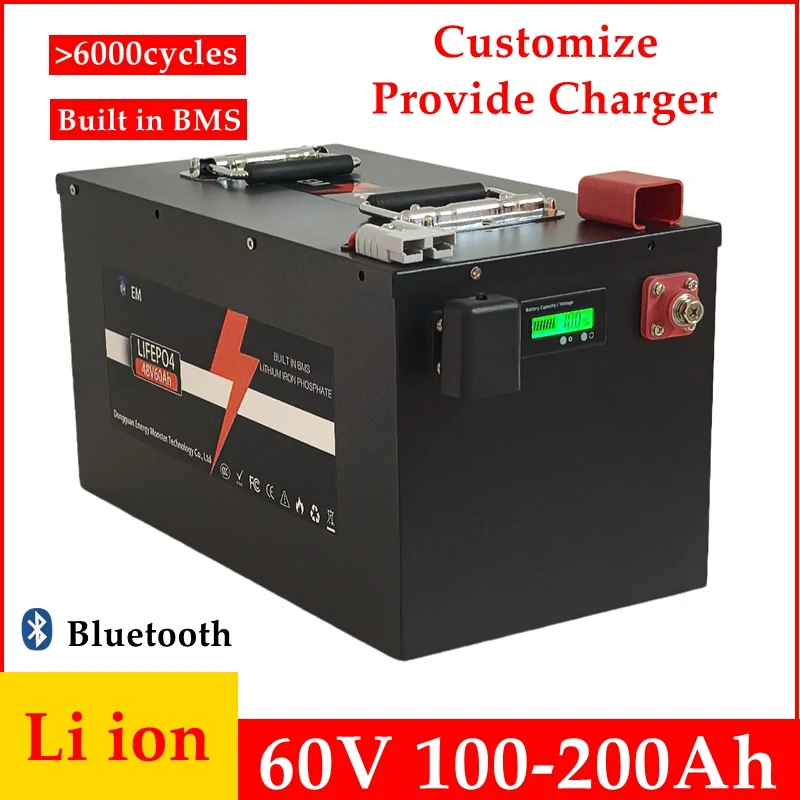 

60V 100Ah 120Ah 150Ah 200Ah Li-ion Lithium Battery with 17S Bluetooth BMS for 3000W 5000W 6000W 12000W Off-road Vehicles