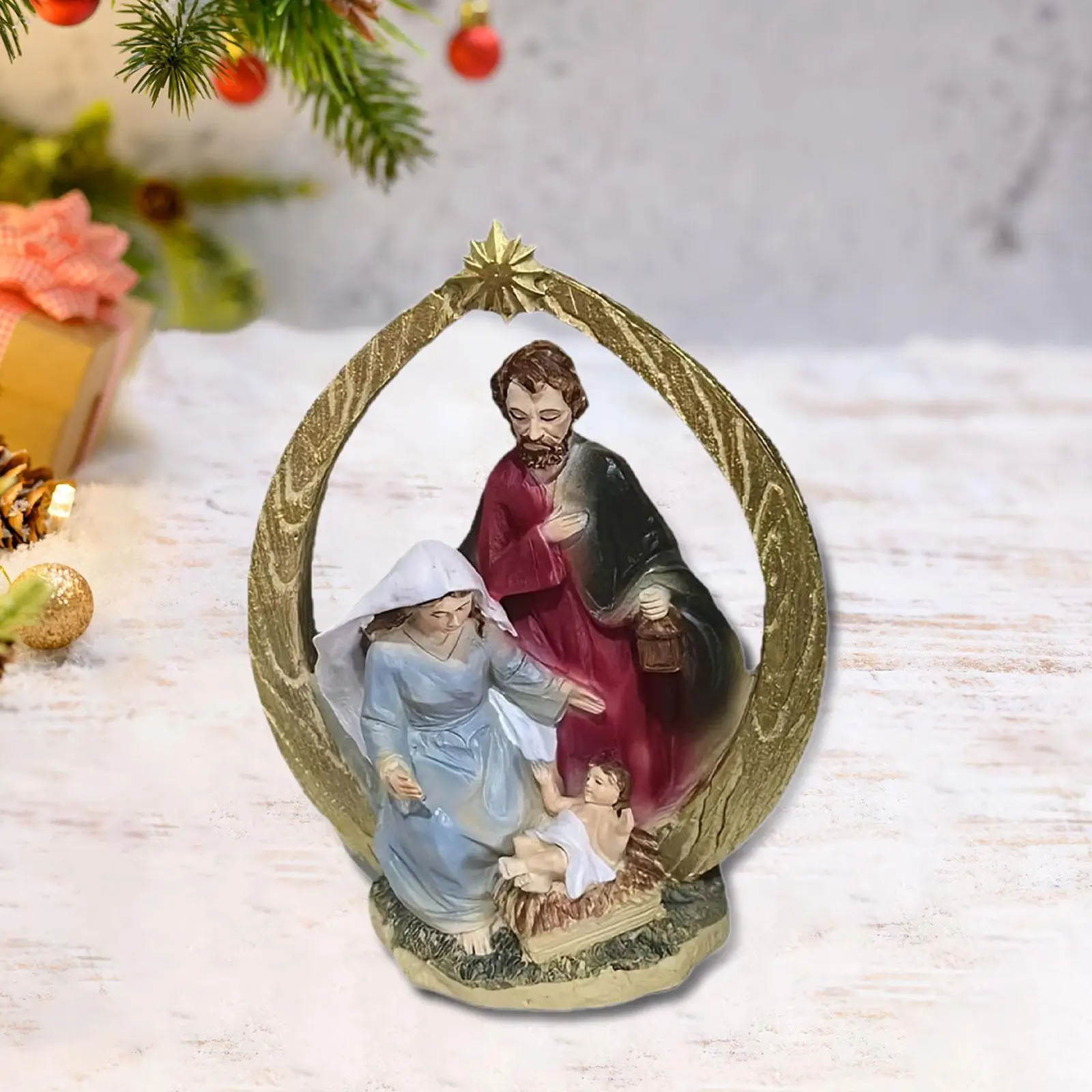 Christmas Indoor Nativity Scene Sculpture for Holiday Mantle Decor Lightweight Collectable Hand Painted Resin 6.1x7.5inch