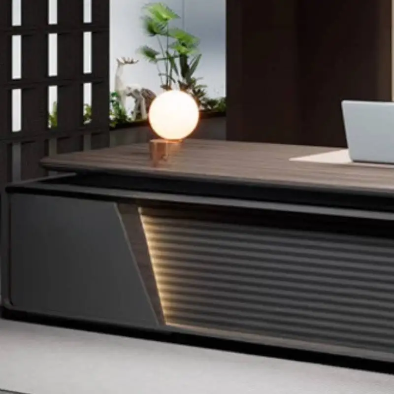 مكتب تنفيذي خشبي أسود، تصميم رخيص، مكتب كمبيوتر كبير وحديث، طاولة محطة عمل Scrivania قابلة للتعديل #4