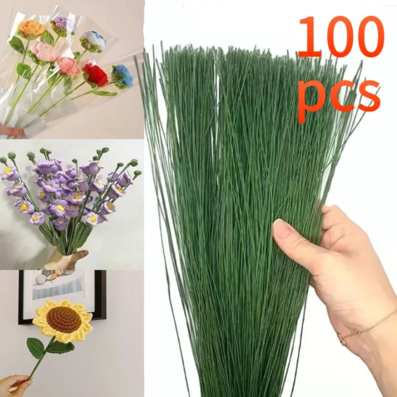 100 Stück Blumendraht Hochwertiger Papierummantelter Künstlicher Eisendraht für DIY/Nylon-Blumen-Zubehör Grün Weiß