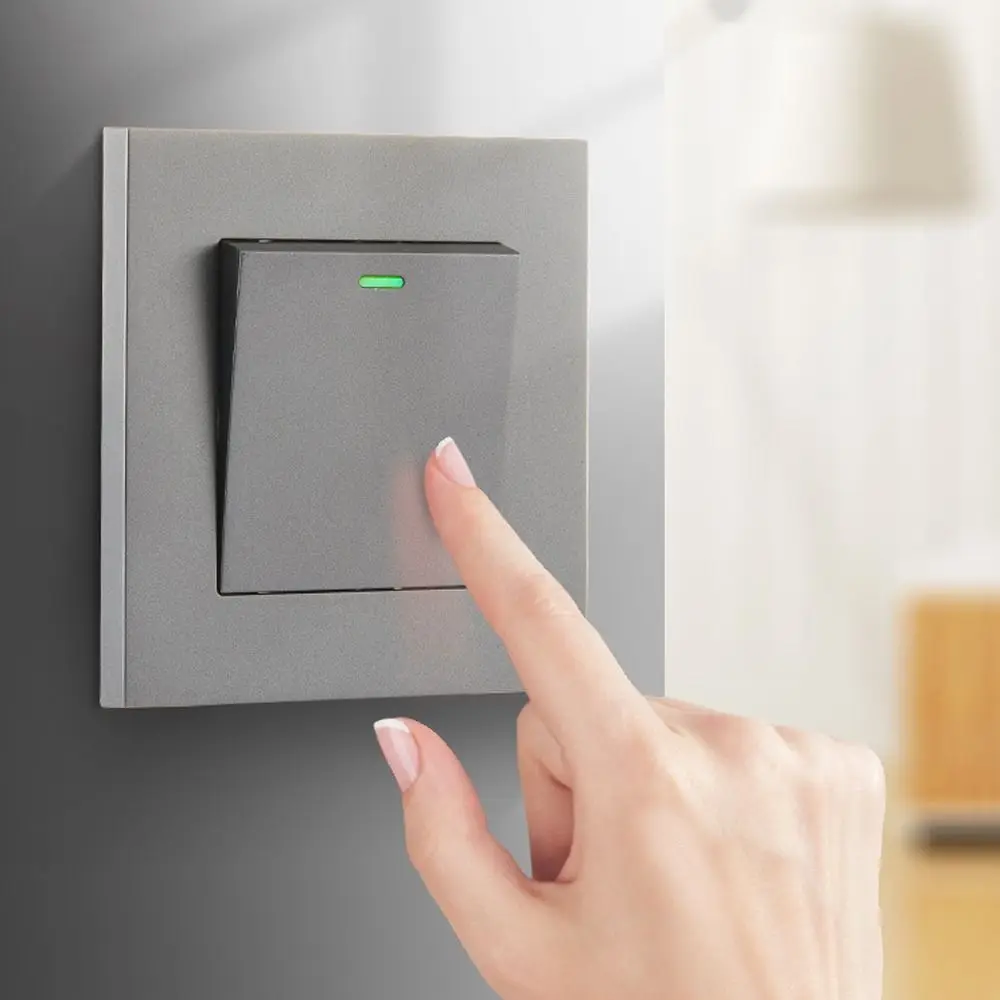 

1/2/3/4 Gang Wall Switches Matte Grey 1Way Button Wall Light Switch Panel with LED Lamp On / Off Push Buttons Home Accessories