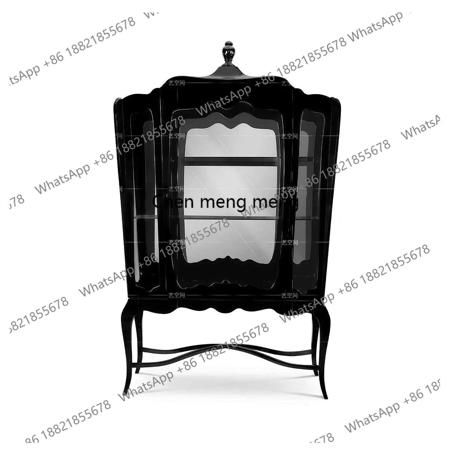 Italian solid wood paint wine cabinet villa home minimalist glass display cabinet