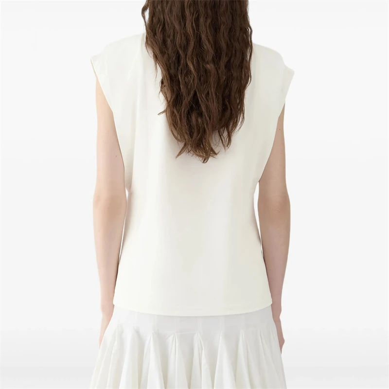 Summer 2026 round Neck Cotton Blend Embroidered Wide Shoulder Short Sleeve T-Shirt Y2K High Quality Fashion Casual Loose Top