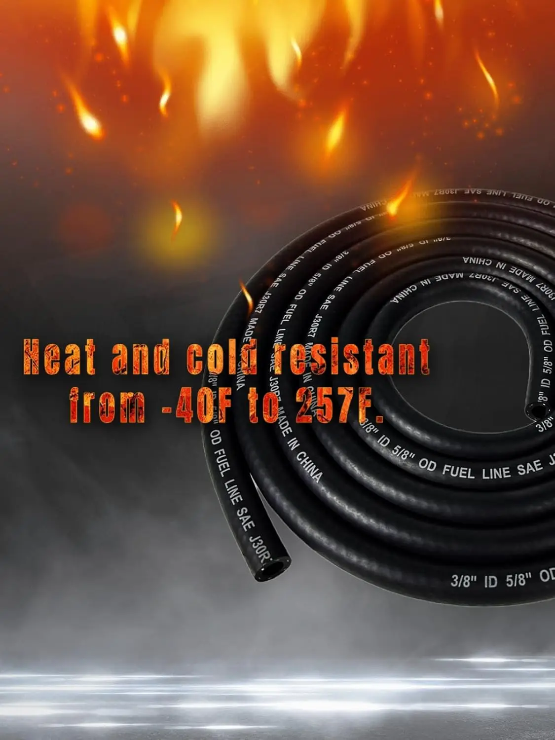 3/8 Inch 6FT NBR Fuel Line Hose SAE 30R7 with 10 Clamps | SAE 30R7 rubber fuel hose for automotive, marine and generator use; includes 6 feet of 3/8-inch hose and 10 clamps