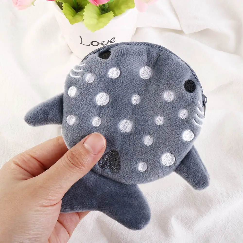 Mulheres Coin Purse Desenhos Animados Cute Plush Shark Coin Purse Zip Plush Tridimensional Coin Purse Headphone Bag Carteira Key Holder