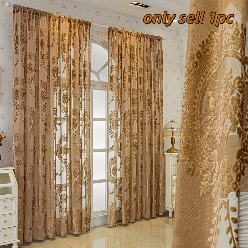 1pc Curtain, European-style Thickened Jacquard Curtain, Romantic Floral Pattern, Suitable for Living Room, Bedroom, balcony, Din