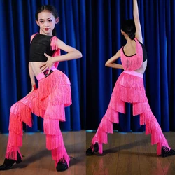 2023 New Latin Dance Costumes Sleeveless Latin Top Tassels Pants For Girls Performance Dancing Clothes Stage Show Wear SL9540