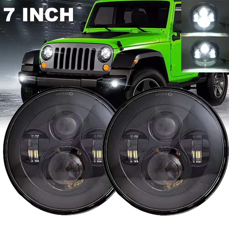 

Универсальная 7-дюймовая круглая светодиодная фара для мотоцикла Harley, хромированный проектор, HID светодиодная лампа для Jp Wrangler 4X4 CJ, светодиодная налобная лампа