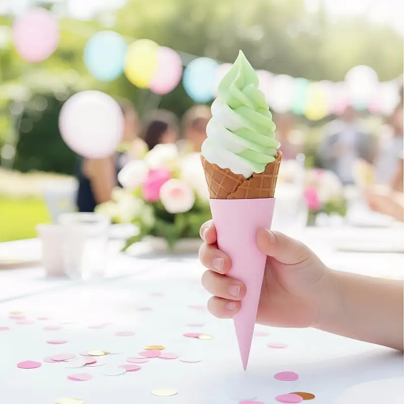 100PCS Aluminum Foil Paper Disposable Ice Cream Holder Solid Color Anti-soiling Ice Cream Cone Sleeve Hand-held Thickened