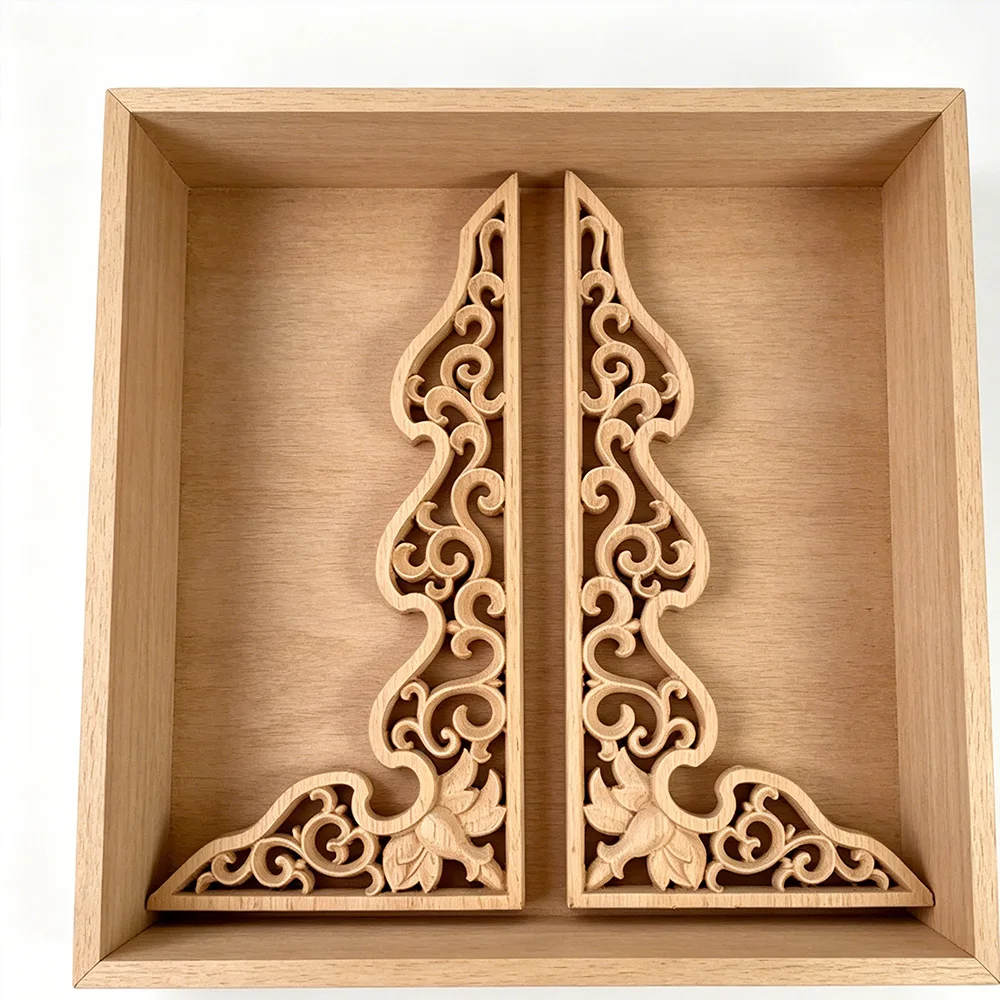 Vintage Wood Carved Corner Onlay Applique Frame Furniture Wall Unpainted for Home Cabinet Door Decoration Miniature Garden