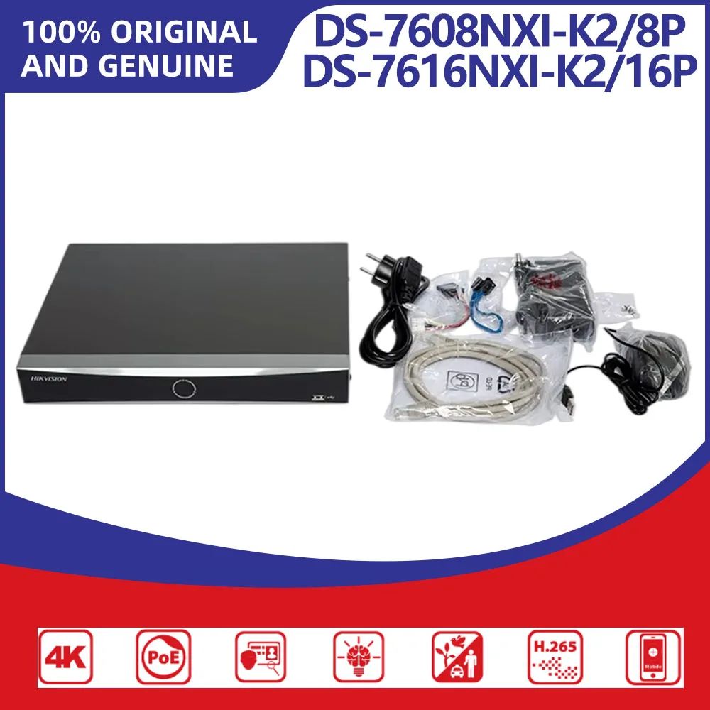 Hikvision DS-7608NXI-K2/8P DS-7616NXI-K2/16P 8/16CH PoE NVR 4K AcuSense 2HDD H.265+ CCTV Video Recorder Home Business IP Camera
