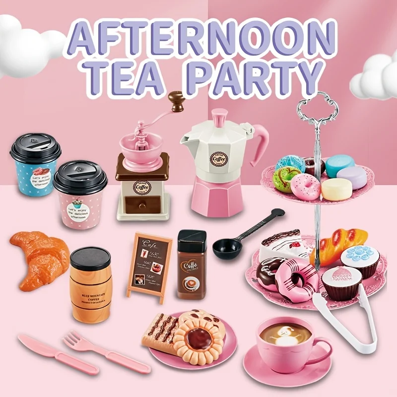 Children Play House Toy Simulation Coffee Machine Cake Table Snack Afternoon Tea Toy Set Gifts Pretend Play For Boys And Girls