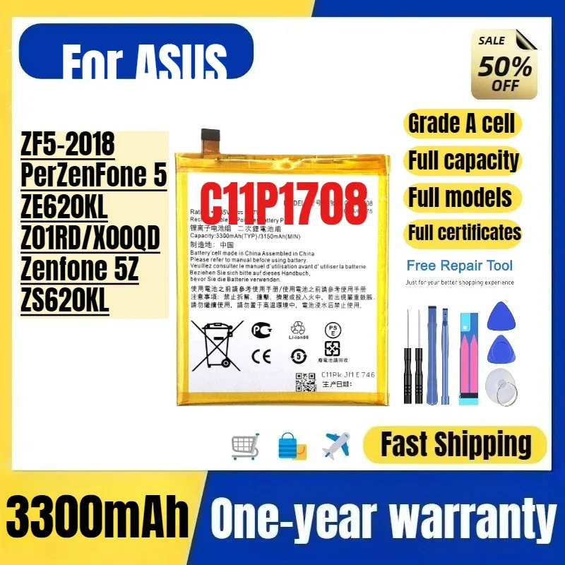 C11P1708 for ASUS ZF5-2018/PerZenFone 5 ZE620KL/Z01RD/X00QD/Zenfone 5Z/ZS620KL Phone Battery High Quality Replacement Bateria