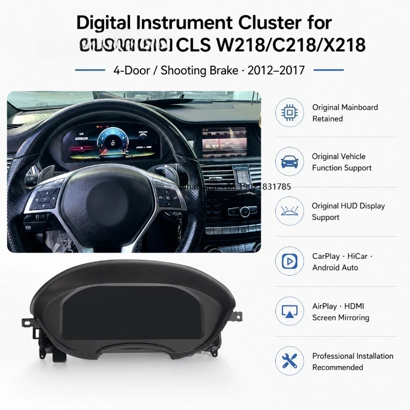 Full Smart 12.3Inch LCD Digital Dashboard Benz W218 C218 X218 Wireless CarPlay Android Auto Support HUD Display Plug Play
