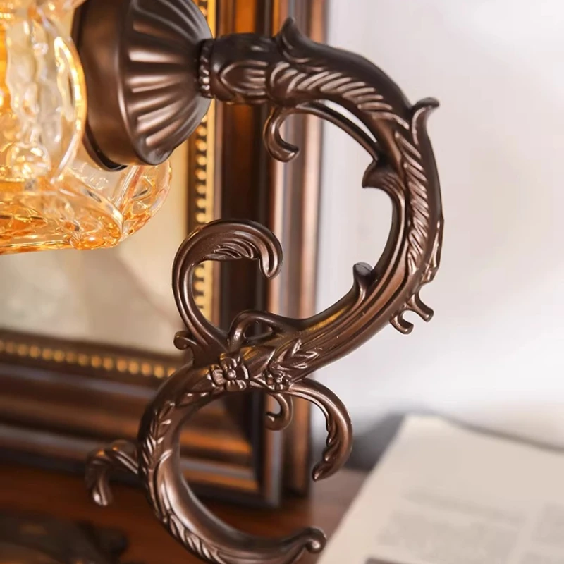 American Nanyang Style Wall Lamp Amber Glass Lampshade Wall Sconce High-end Living Room Bedroom Aisle Design Sense Adorn Fixture