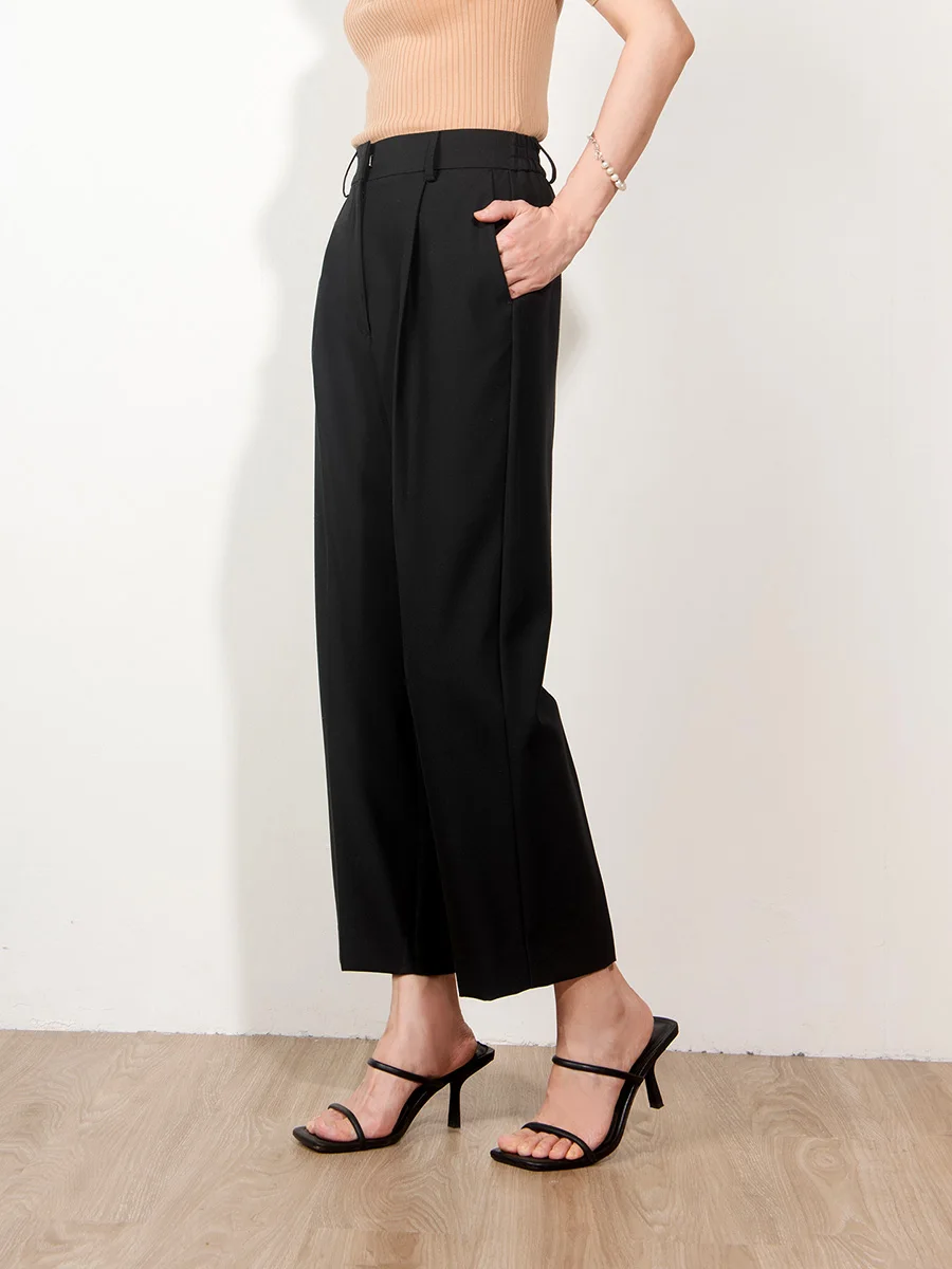 

Женские шерстяные брюки с высокой талией, зауженные, универсальные, прямого кроя, длинные, из чистой шерсти, для коррекции фигуры