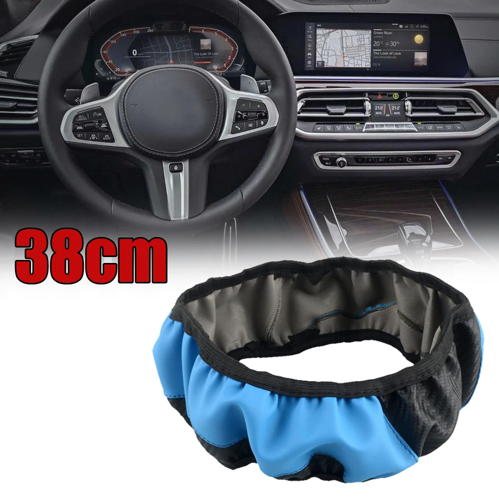 1pcs Black Blue Microfiber Leather Car SUV Steering Wheel Cover Anti-slip Protector Universal 38cm 14''/15'' Car Accessories