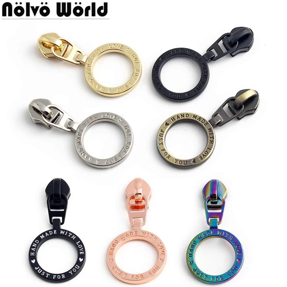 

20/40/100PCS 5# Nylon Round Ring Zipper Slider For Wallet Bag Pocket Puller Head Engraved Handmade DIY Sewing Repair Accessories