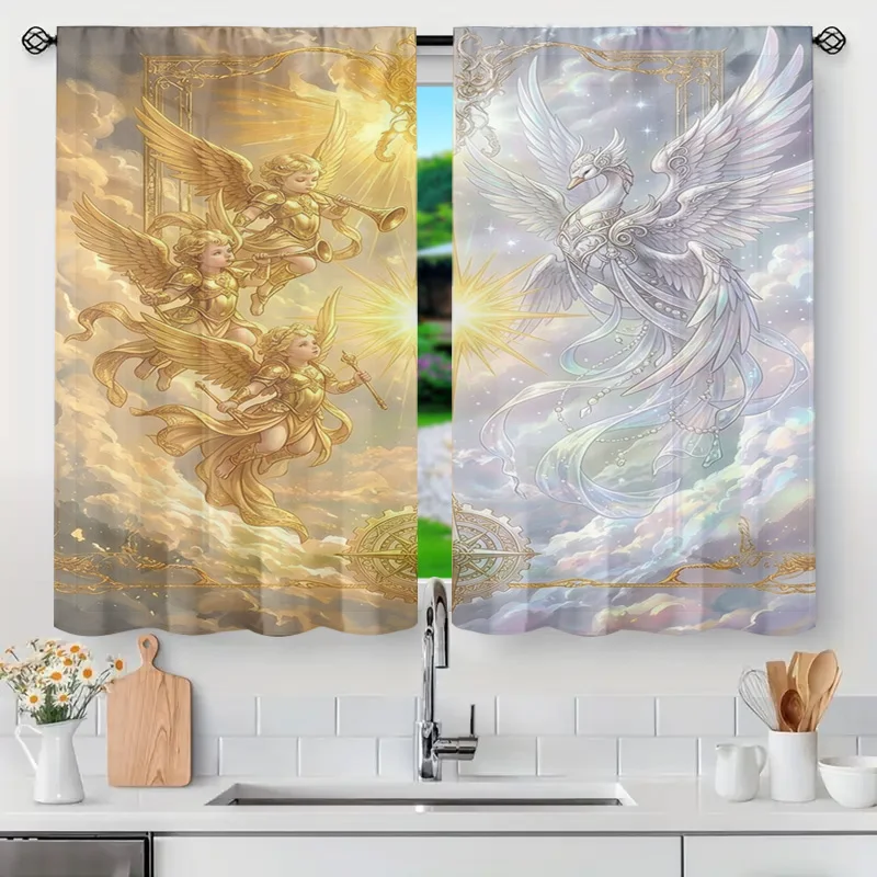 Luxury Angelic Celestial Phoenix Mythological Art Window Curtains Drapes Light Filtering Panel Home Decor Window Treatment Showe
