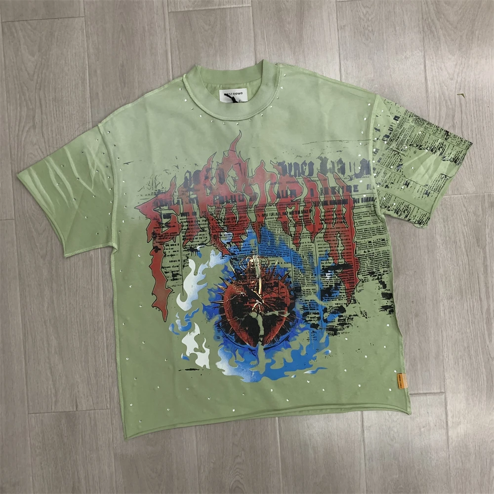 2026ss Washed First Row Sacred Heart Cropped T-Shirt Men Women Los Angeles Loose Top T Shirt Tee