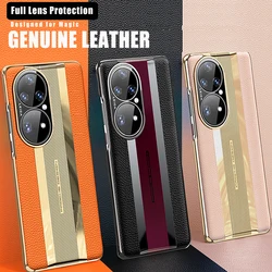 Genuine Plating Leather Case for Huawei P50 Pro Original Luxury 100% Natural leather Protection Hard Cover For P50 Capa