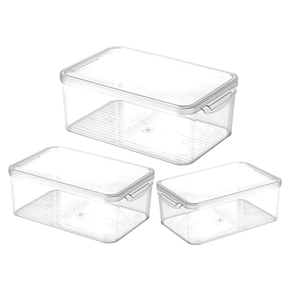 

3Pcs Refrigerator Organizer Boxes Stackable Clear Plastic Food Storage Case Fresh Fruit Vegetable Keeper Freezer Containers