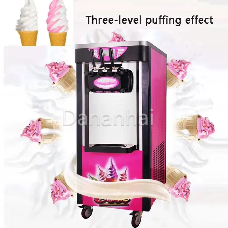 Professional Vertical Soft Ice Cream Machine 3 Flavor Options for Home Use - Perfect for Strawberry Cone Sundae