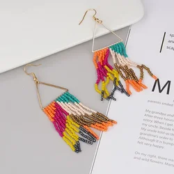 Rice bead earrings Tassel Leopard print Design Originality Bohemia Hand knitting Alloy Simple Geometry Beaded earrings