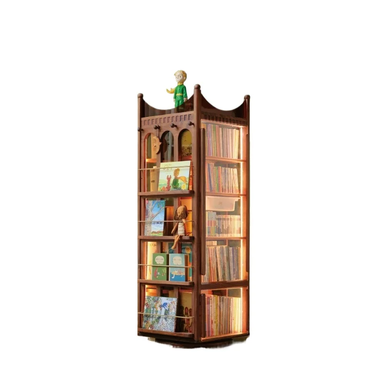 Rotating bookshelf, figure display dental cabinet, medieval 360 degrees, solid wood bookcase