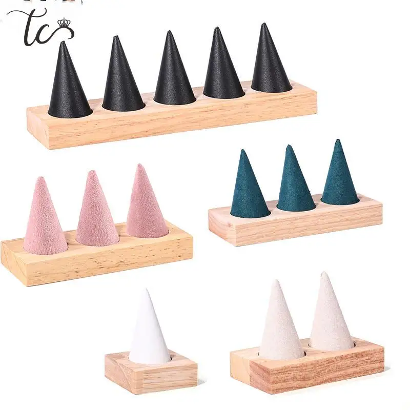 Conical Ring Display Stand Solid Wood Simple Pointed Finger Stand Jewelry Stand Ring Support 5 Finger Ring Display Plate