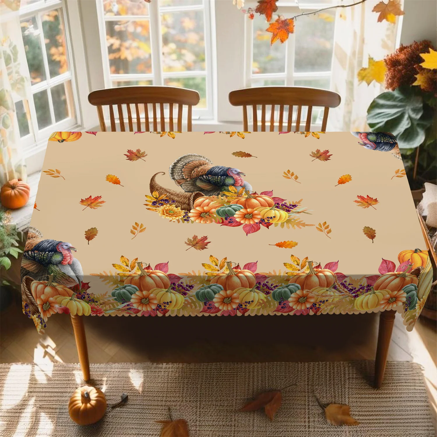 Pumpkin, berry, turkey leaf autumn tablecloth, one pack, suitable for Thanksgiving kitchen table party decorationzyc