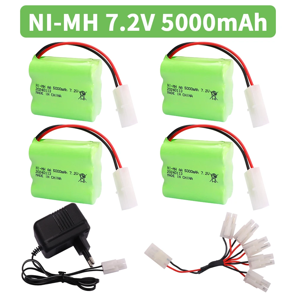 Akumulator 7.2V 5000mah ni-mh z ładowarką 7.2v do zabawki zdalnie sterowane łodzi samochodowych Robot Guns Tank Train NIMH AA 7.2v ładowalny akumulator