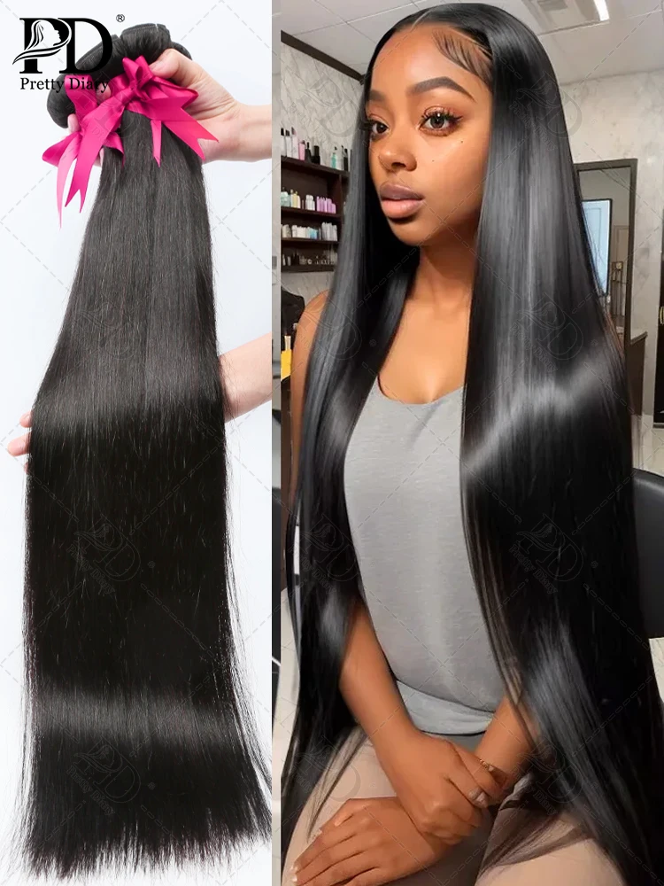 Hair Straight Human Hair Bundles Deal Brazilian Remy Hair 28 30 32 40 Inch Lace Closure 100% Natural Extensions For Women