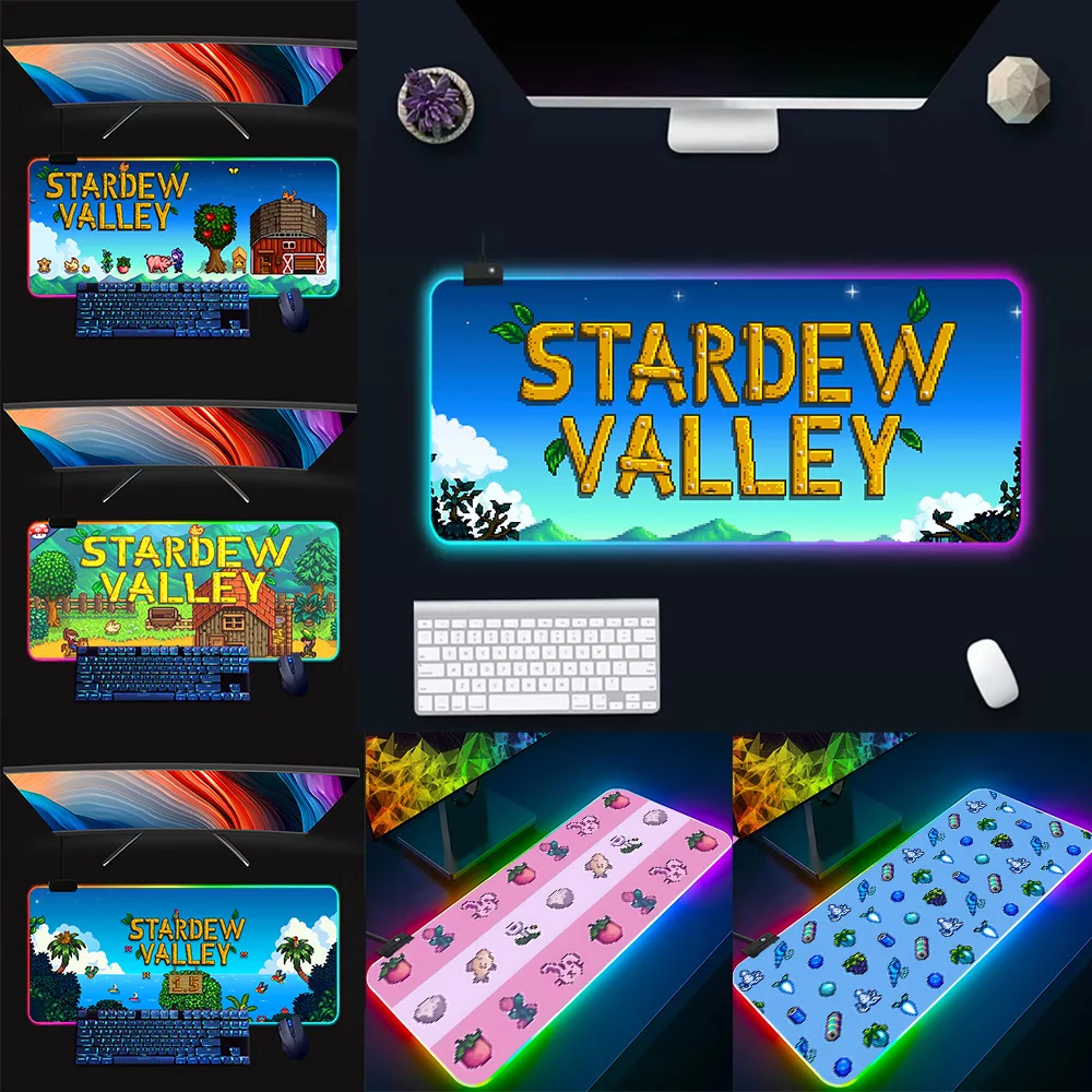 

Game Stardew Valley RGB Pc Gamer Keyboard Mouse Pad Mousepad LED Glowing Mouse Mats Rubber Gaming Computer Mausepad