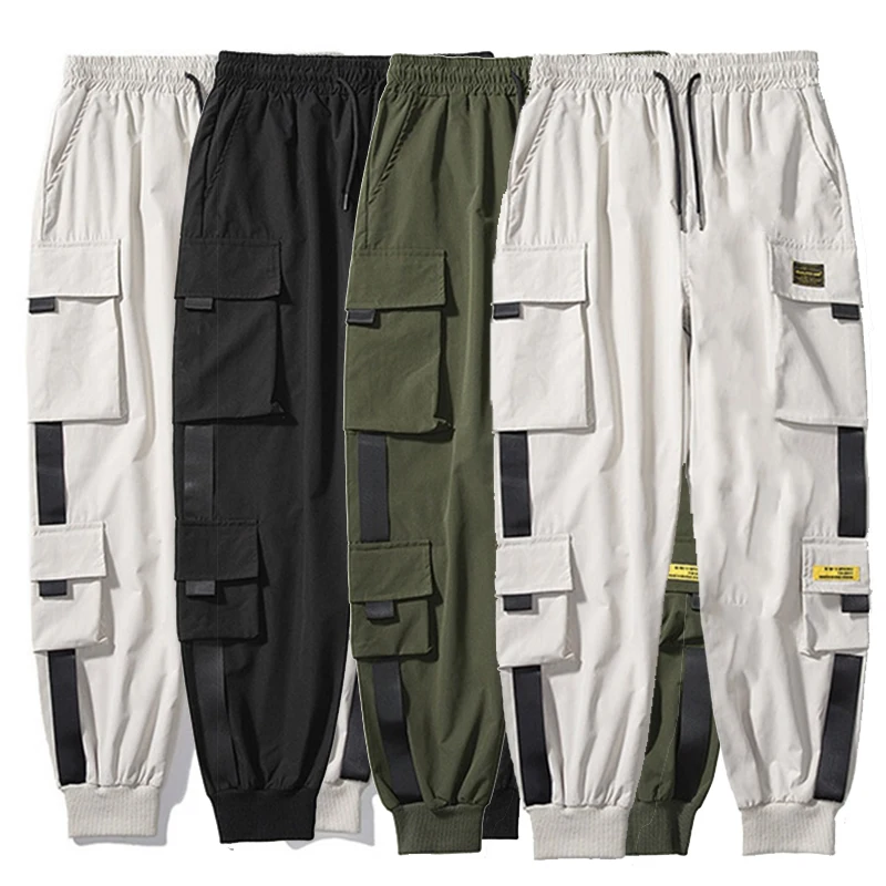 

Men's cotton breathable elastic waist drawstring trousers casual jogging leggings Cargo pants exercise fitness pants