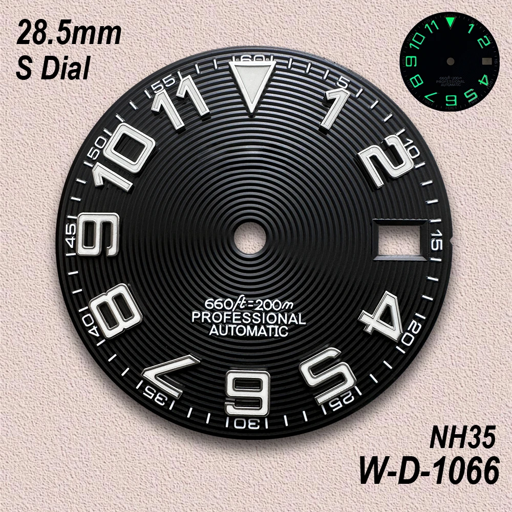 28.5mm NH35 S Dial Suitable For NH35/NH36 Movement Green Luminous CD Quality Watch Modification Accessories
