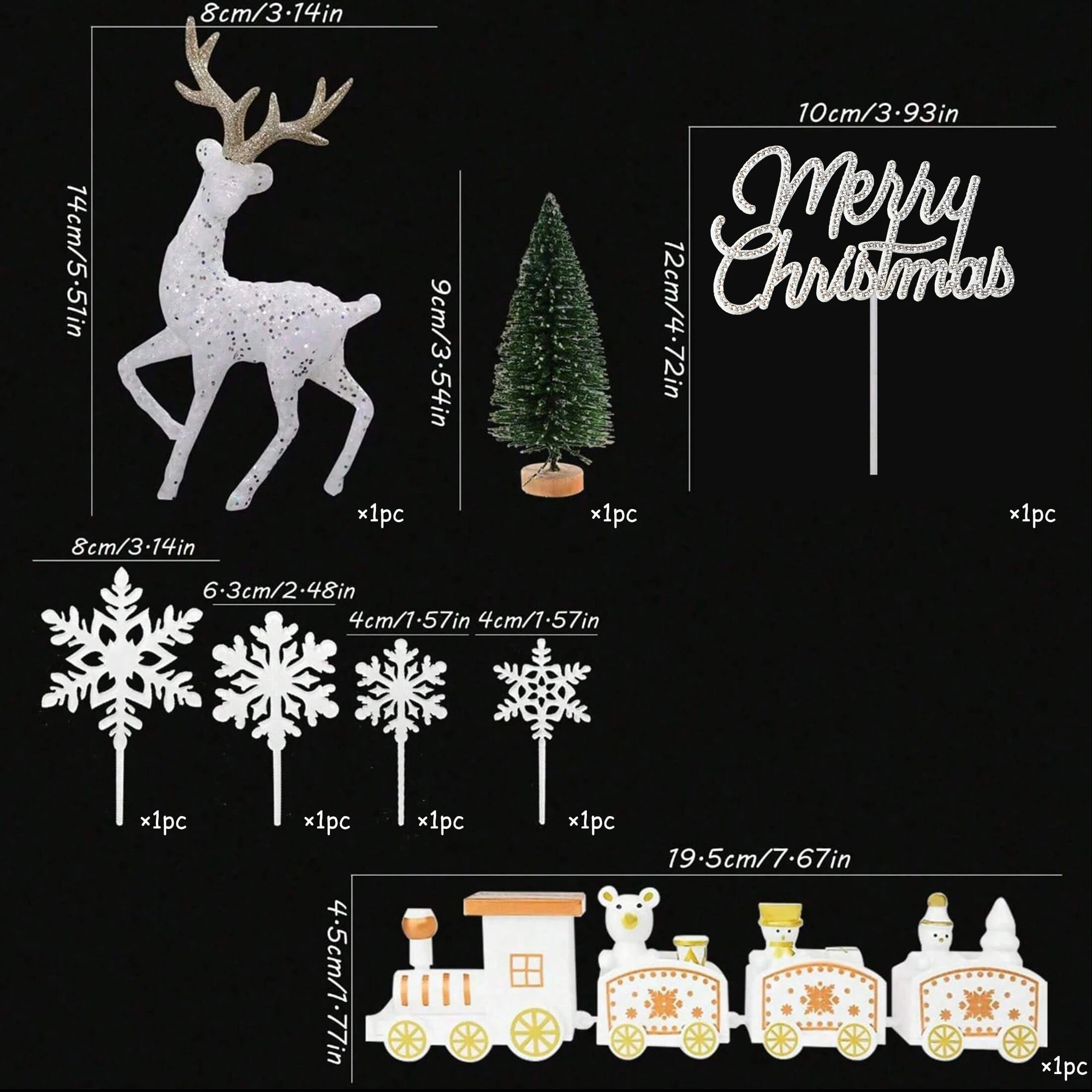 8 Stück/1 Stück Weihnachtsbaum kleiner Zug Schneeflocke Elch Kuchen Topper, für Weihnachten Thema Party DIY Kuchen Dessert Dekoration Set – Detail 5