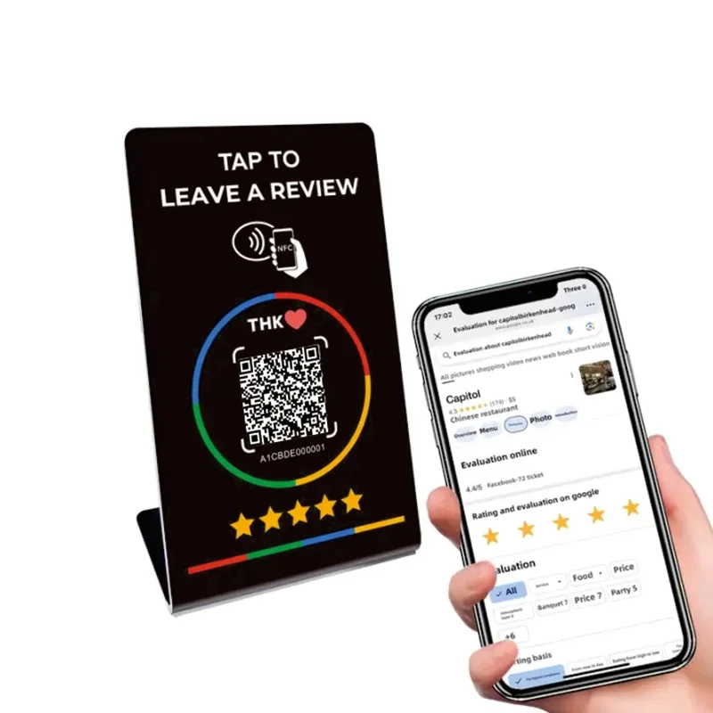NFC215 Programmable QR Code for Google Review Card NFC Station Table 13.56Mhz Can Be Independently Set To Link Standing Card