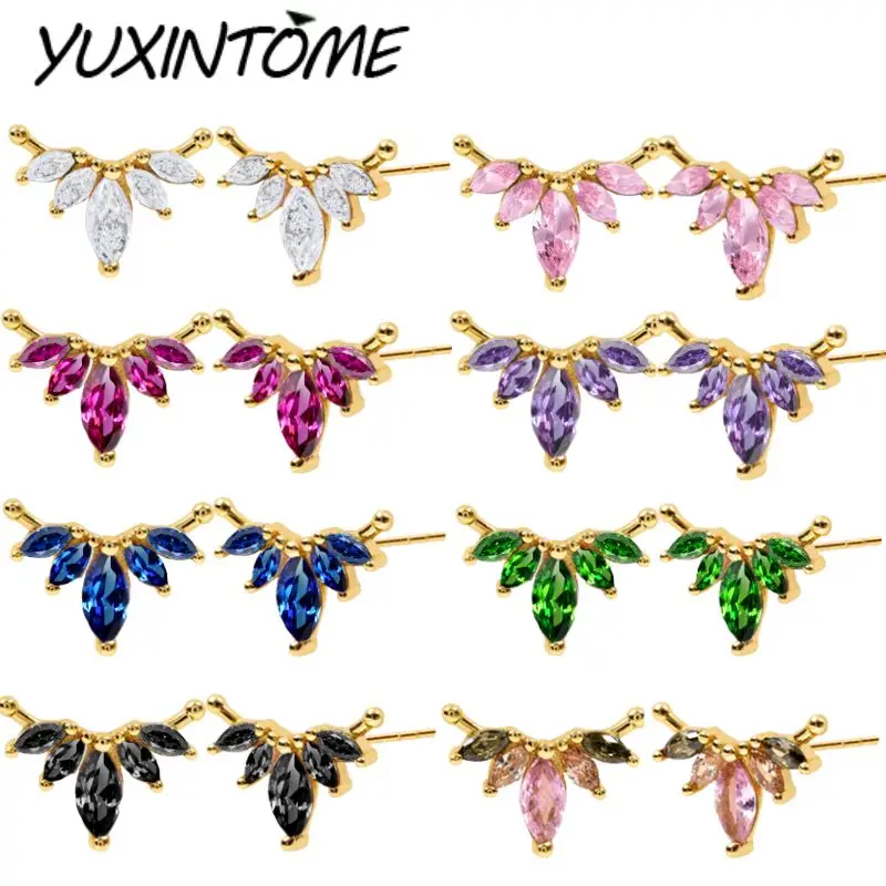 

925 Sterling Silver Needle Light luxury Fashionable Diamond Colored Zircon Earrings Women's Small Simple Exquisite Jewelry Gifts