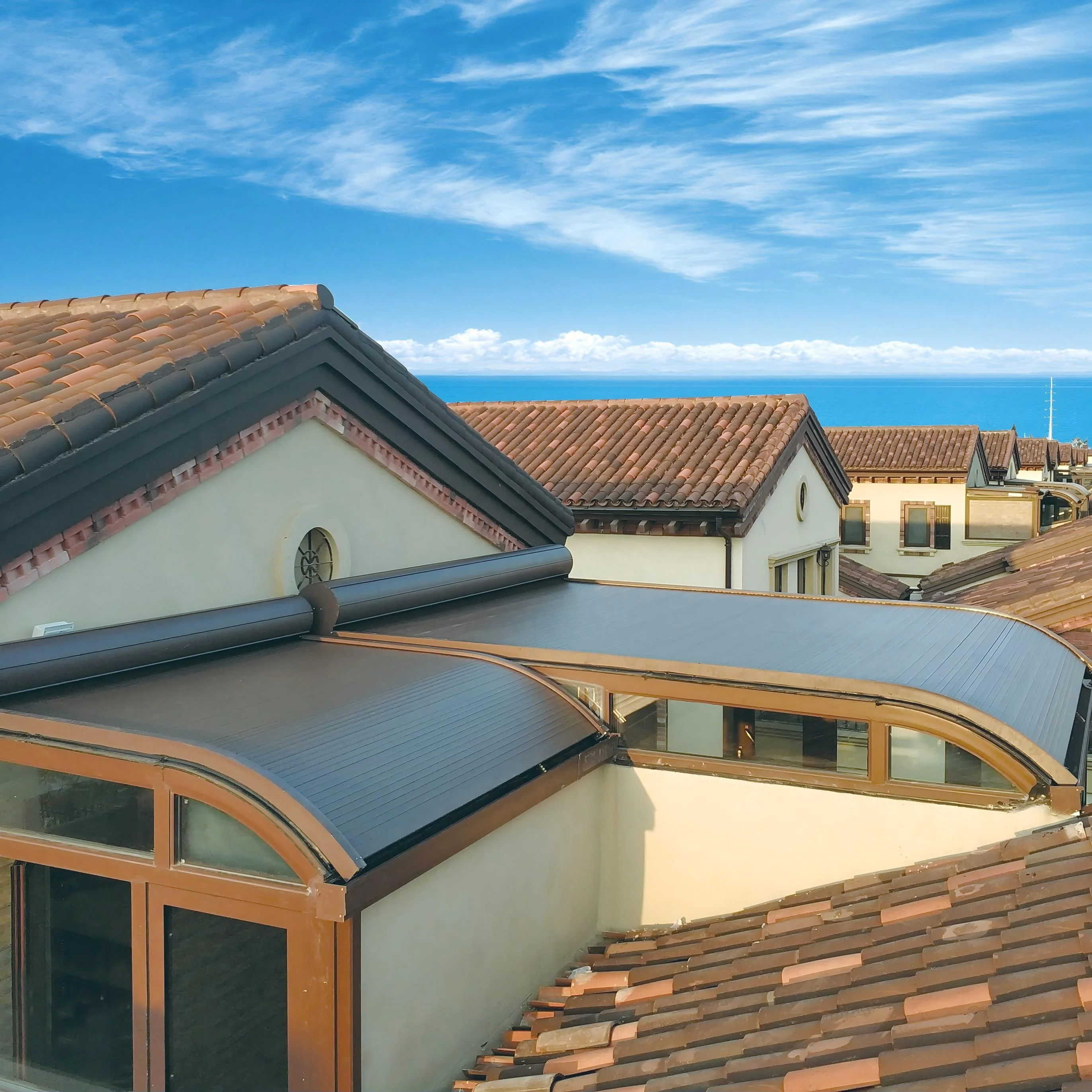 Any Size Custom Fully Auto Aluminum Shade Roof High Density Foam Blades Long Lasting Heat Separate Glass Build Outdoor Shelter